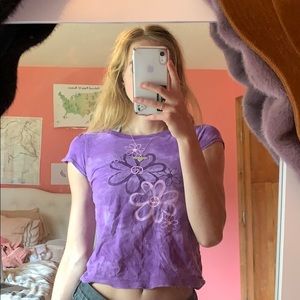 Purple Tie Dye Glitter Flower Y2K Baby Tee